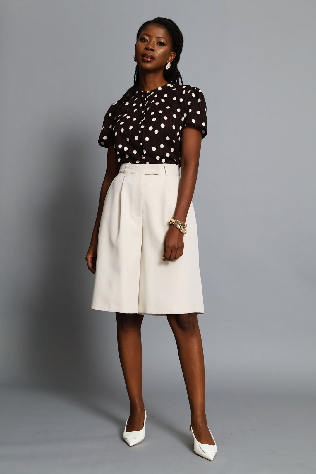 Button Through Polkadot Blouse - Chocolate