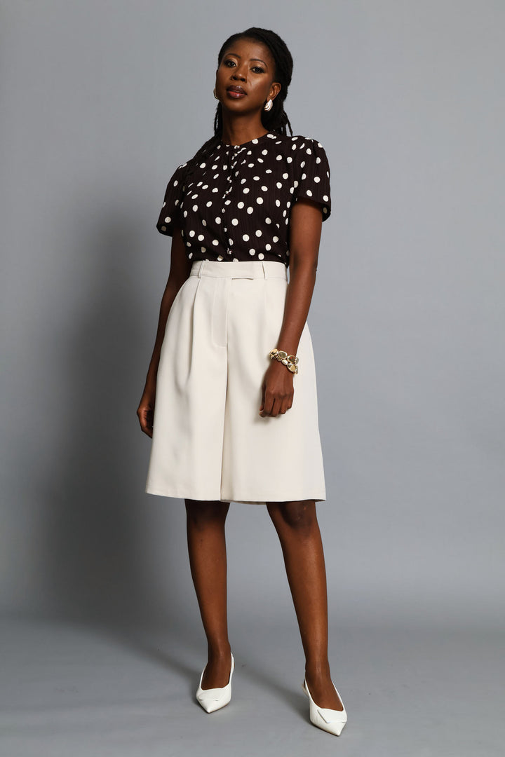 Button Through Polkadot Blouse - Chocolate