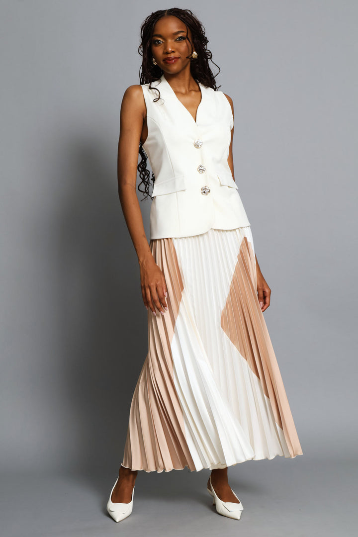 Fancy Button Knit Flap Waistcoat - Cream