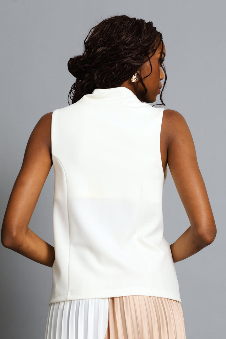 Fancy Button Knit Flap Waistcoat - Cream