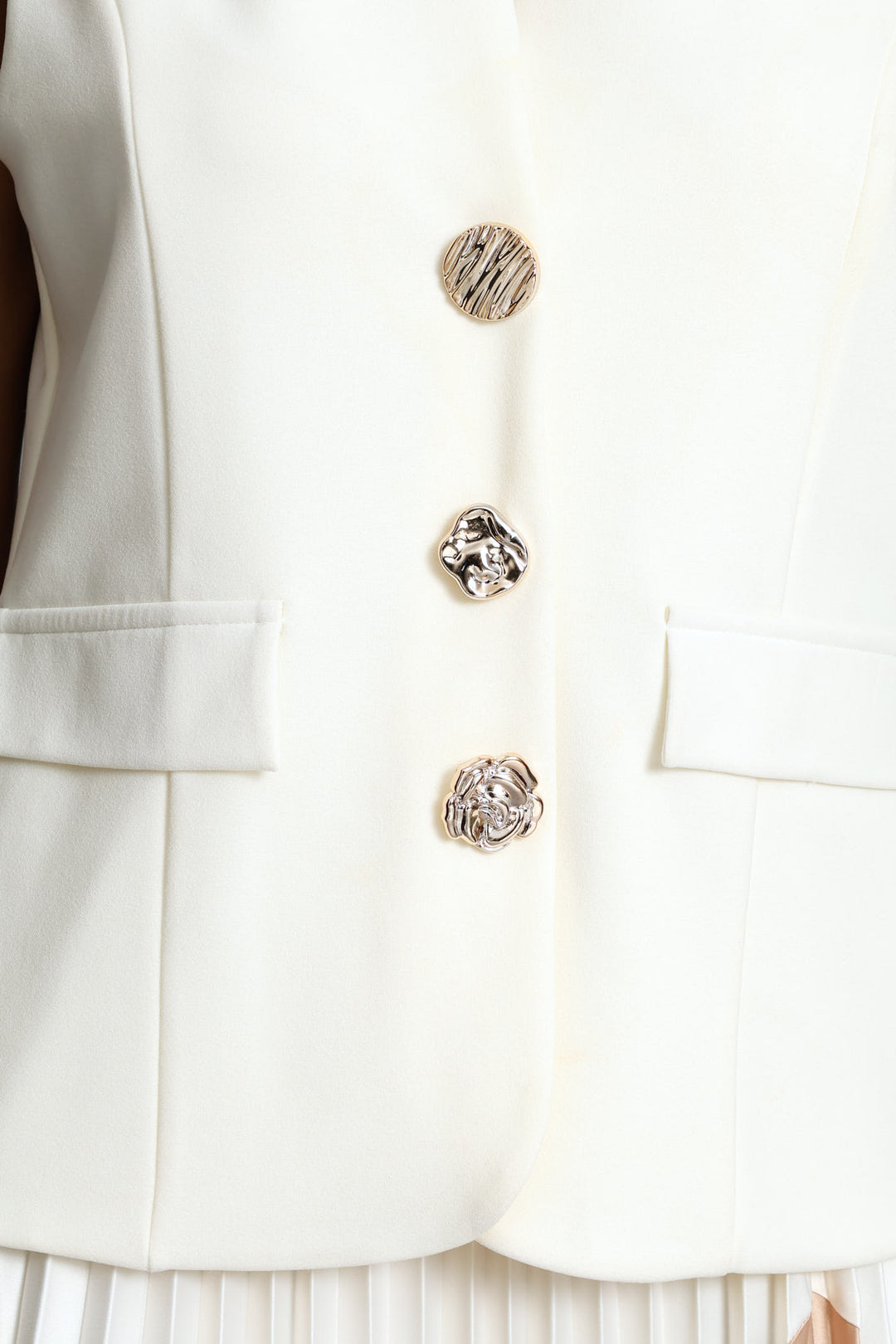 Fancy Button Knit Flap Waistcoat - Cream