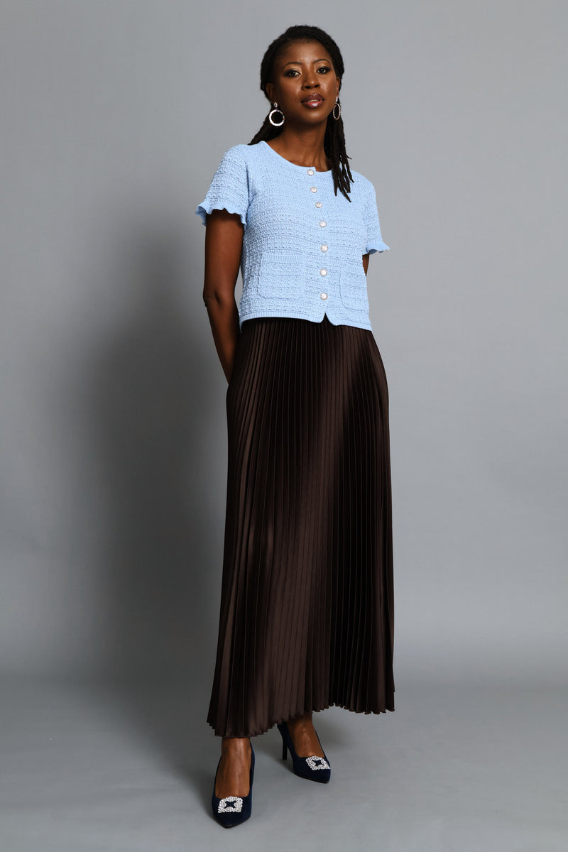 Pleated Satin Maxi Skirt - Dark Chocolate