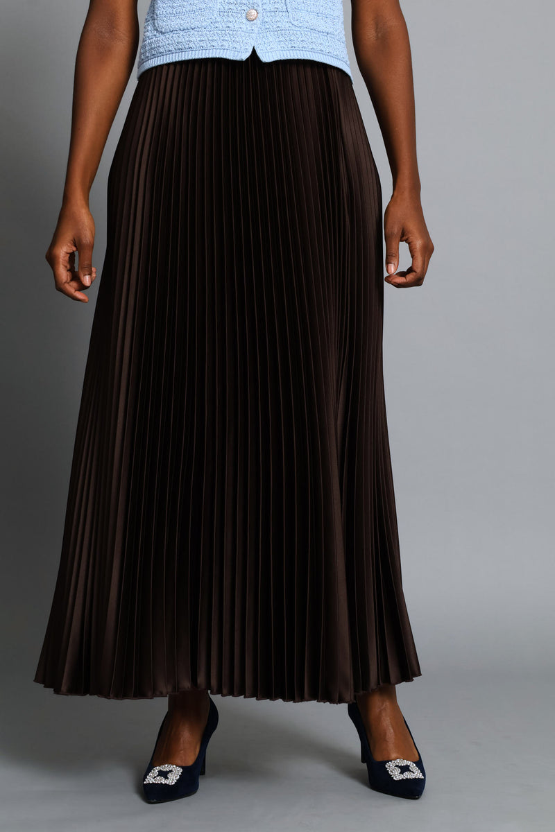 Pleated Satin Maxi Skirt - Dark Chocolate
