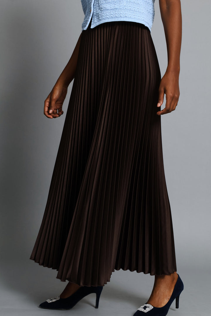 Pleated Satin Maxi Skirt - Dark Chocolate