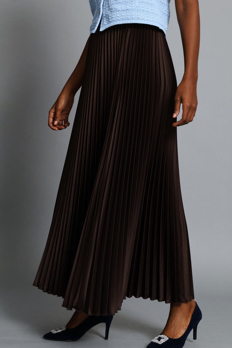 Pleated Satin Maxi Skirt - Dark Chocolate