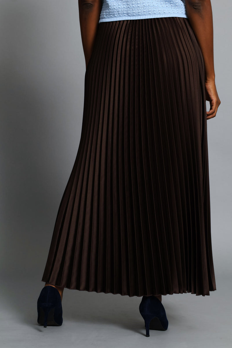 Pleated Satin Maxi Skirt - Dark Chocolate
