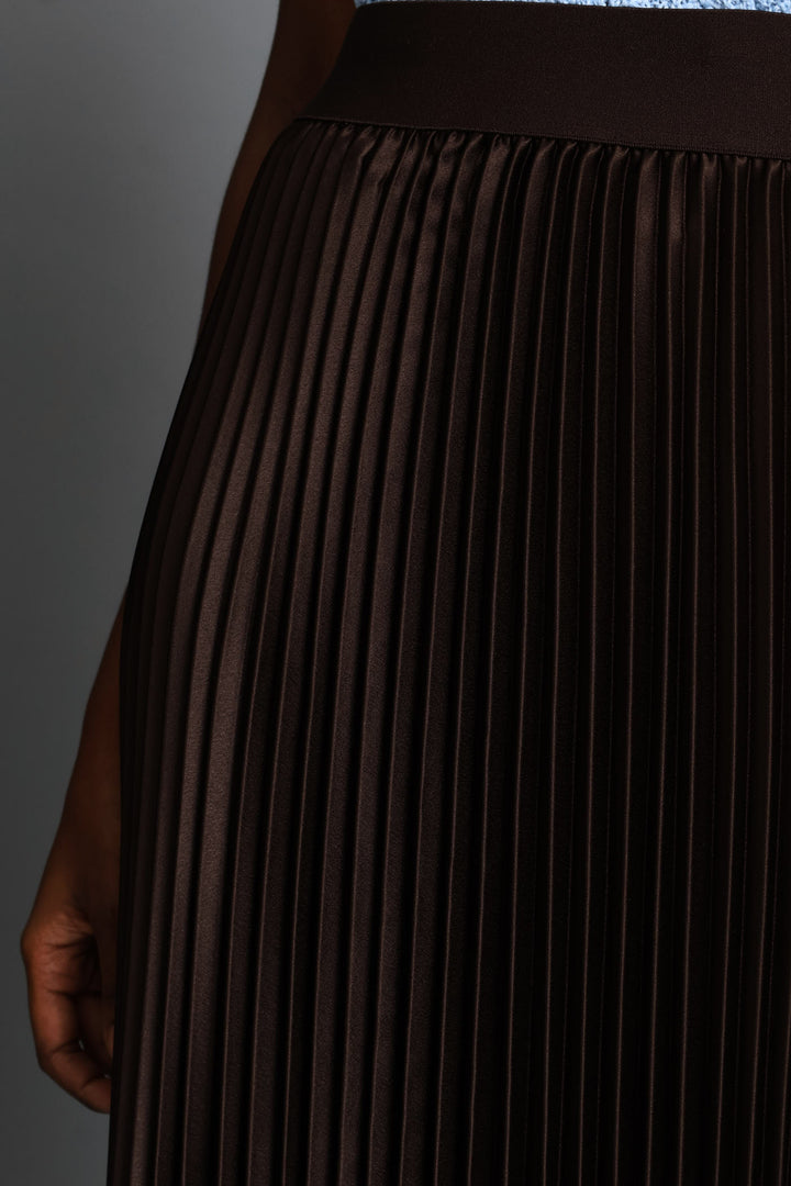 Pleated Satin Maxi Skirt - Dark Chocolate
