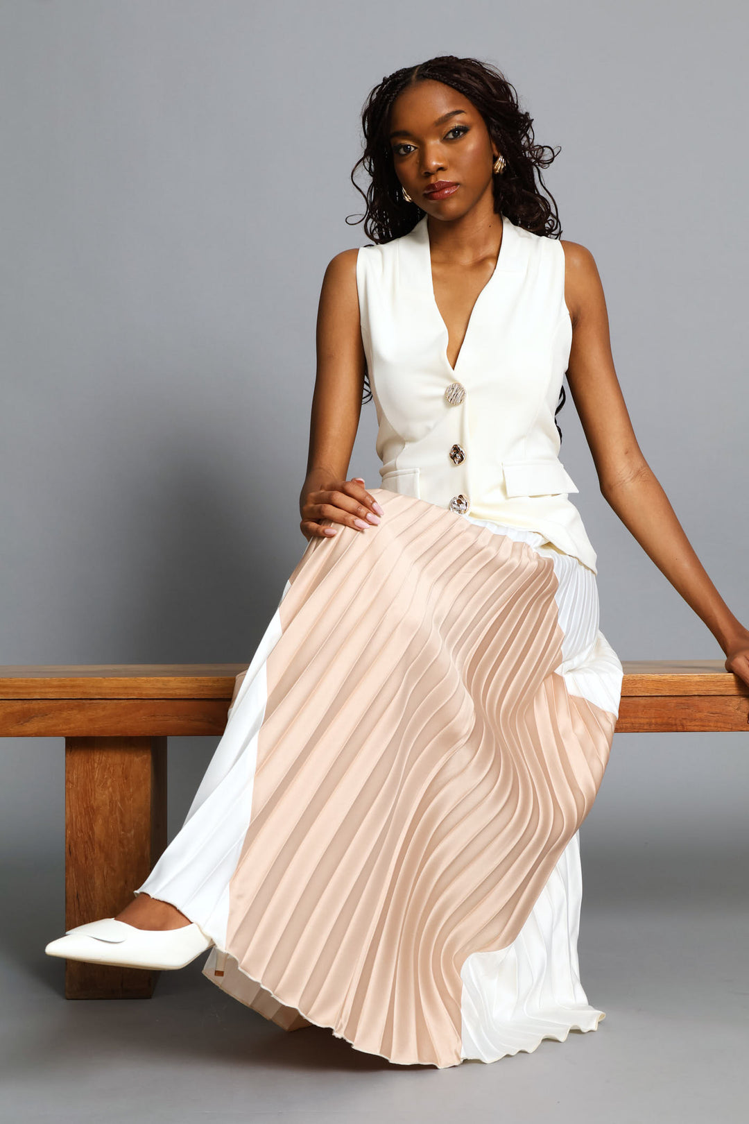 Colourblock Satin Maxi Skirt - Latte