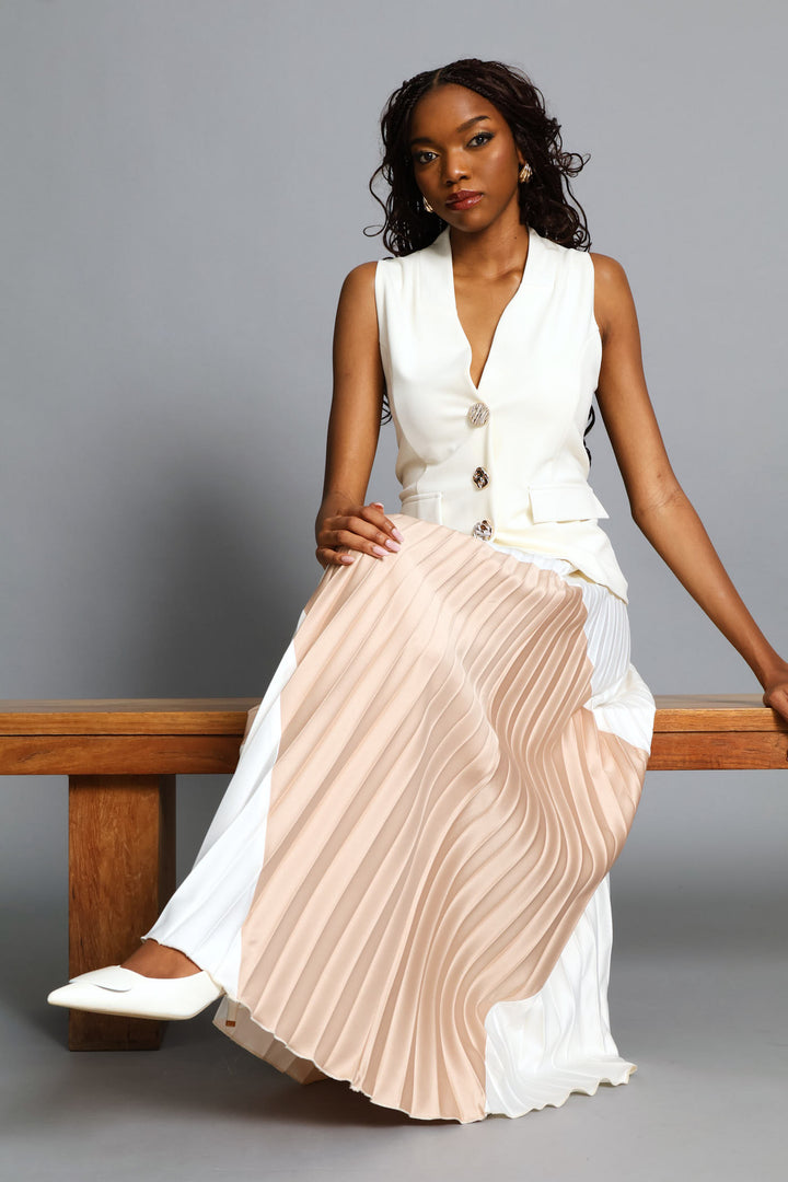 Colourblock Satin Maxi Skirt - Latte