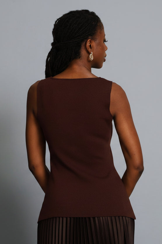 Notch Hem Knitwear Waistcoat - Chocolate