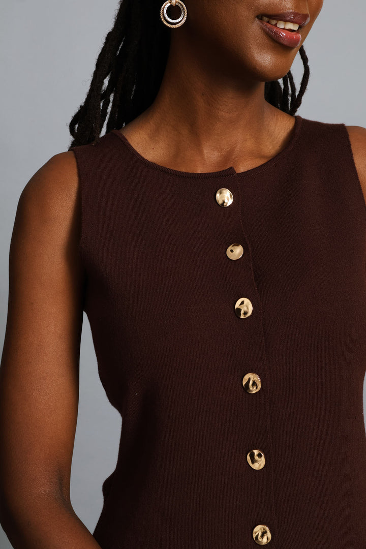 Notch Hem Knitwear Waistcoat - Chocolate