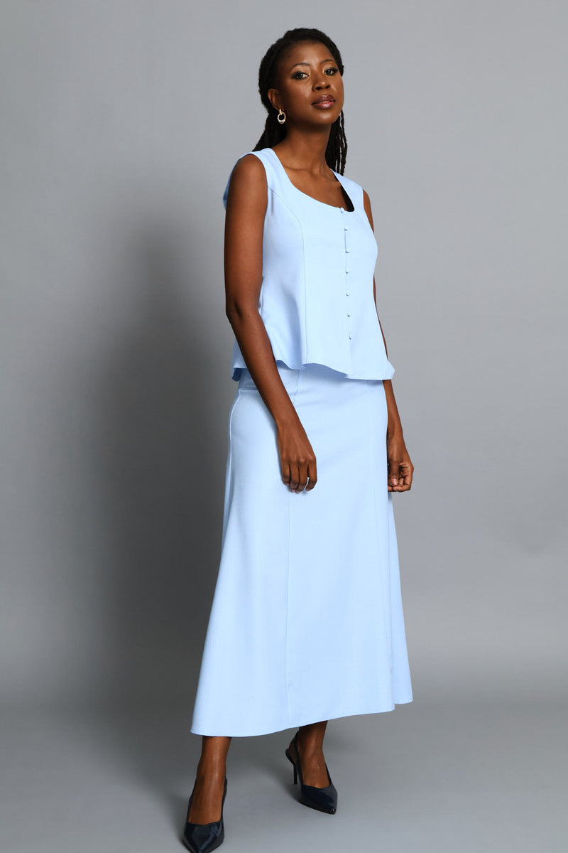 U-Neck Peplum Blouse - Blue