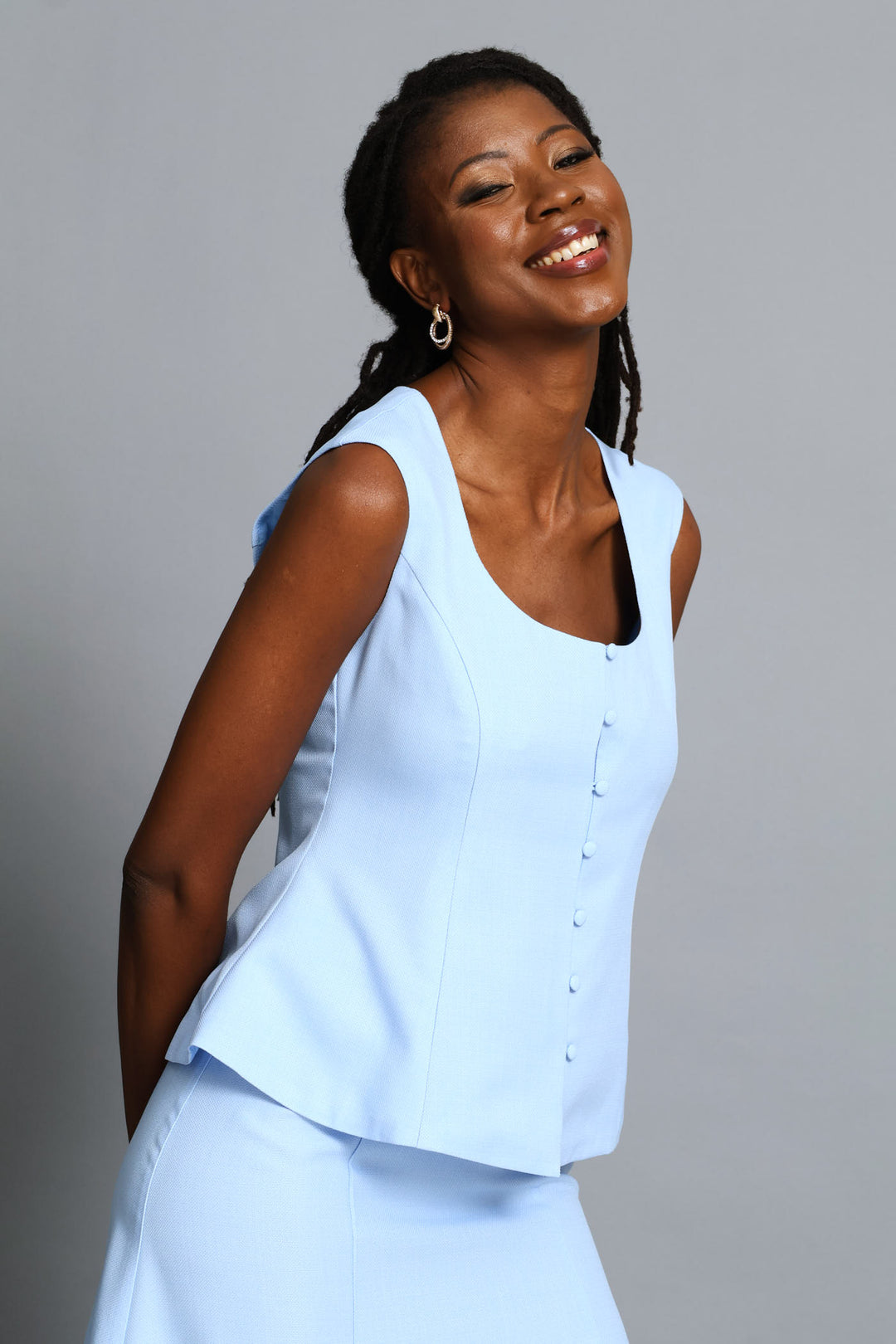U-Neck Peplum Blouse - Blue