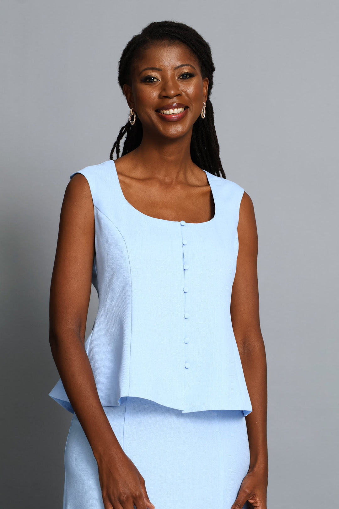 U-Neck Peplum Blouse - Blue