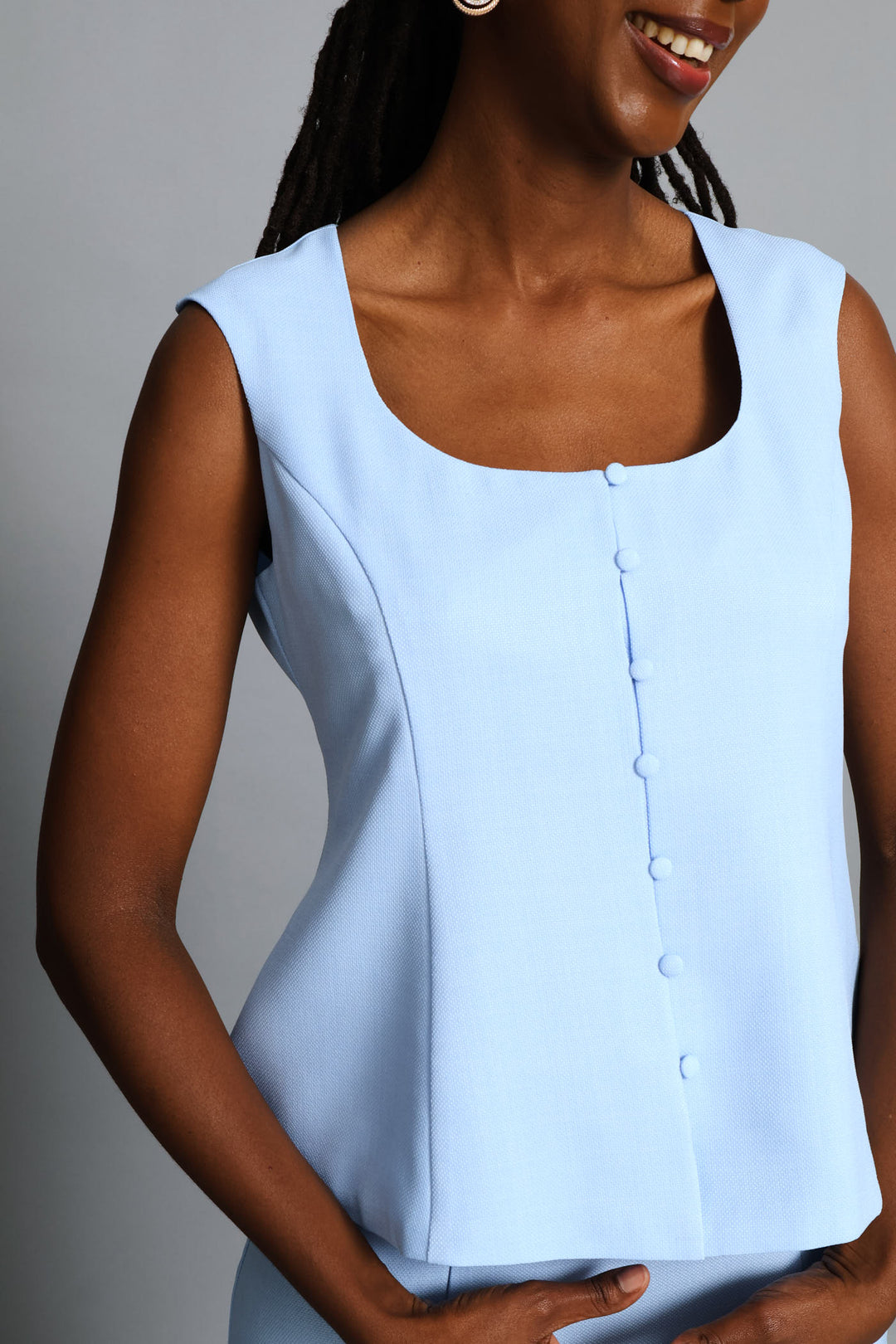 U-Neck Peplum Blouse - Blue