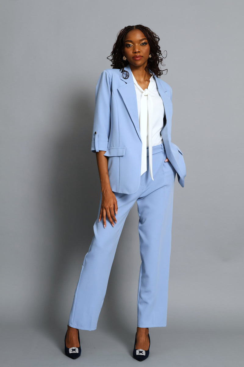 Turn Up Tab Notch Collar Blazer - Blue