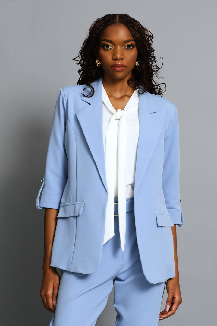 Turn Up Tab Notch Collar Blazer - Blue