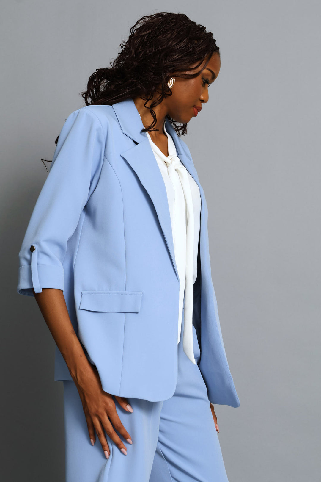 Turn Up Tab Notch Collar Blazer - Blue