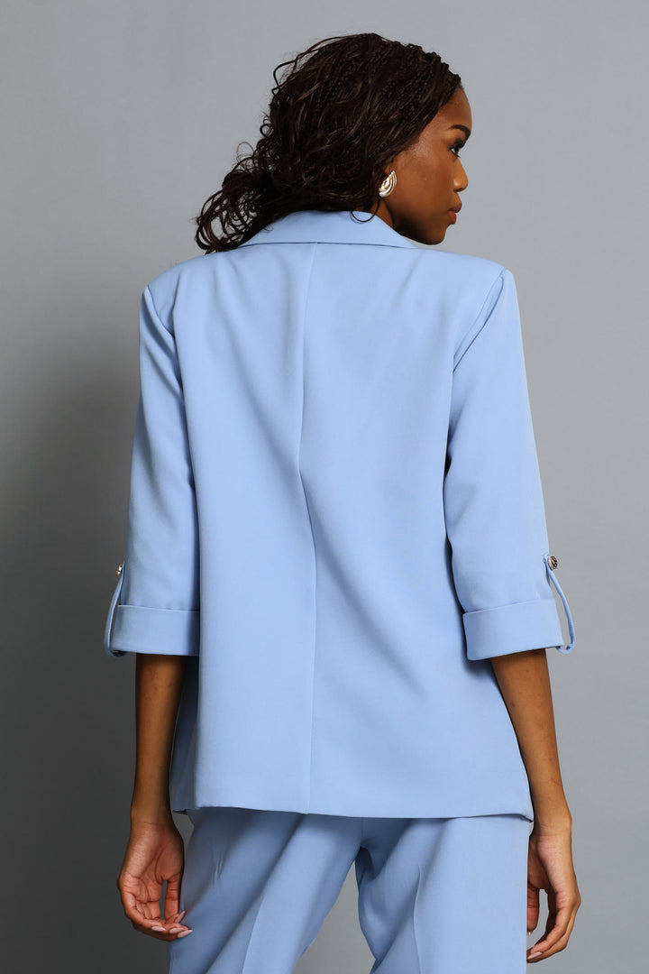 Turn Up Tab Notch Collar Blazer - Blue