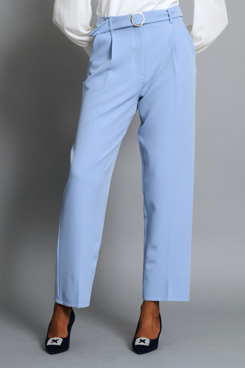Buckled Belted Tapered Leg Pant - Blue