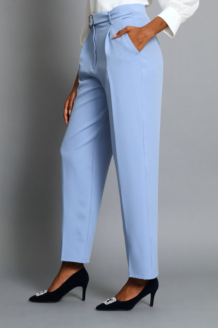 Buckled Belted Tapered Leg Pant - Blue