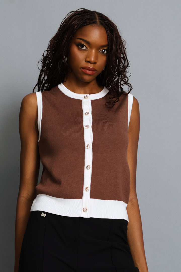 Tipped Cardigan - Latte
