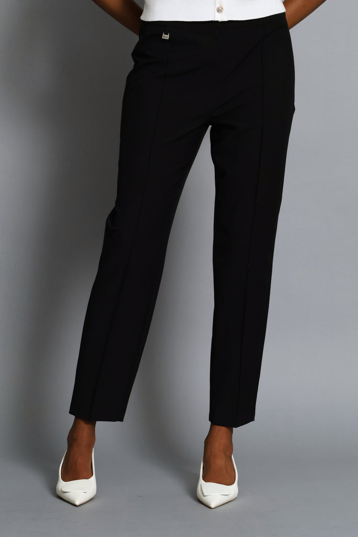 D-Ring Pin Tuck Slim Leg Pants - Black