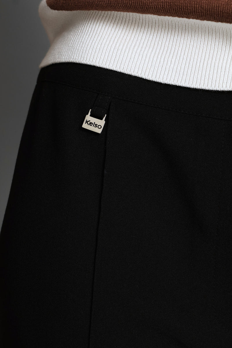 D-Ring Pin Tuck Slim Leg Pants - Black