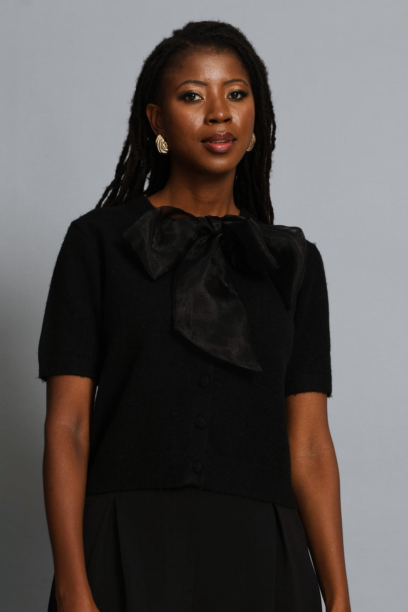 Bow Detail Cardigan - Black