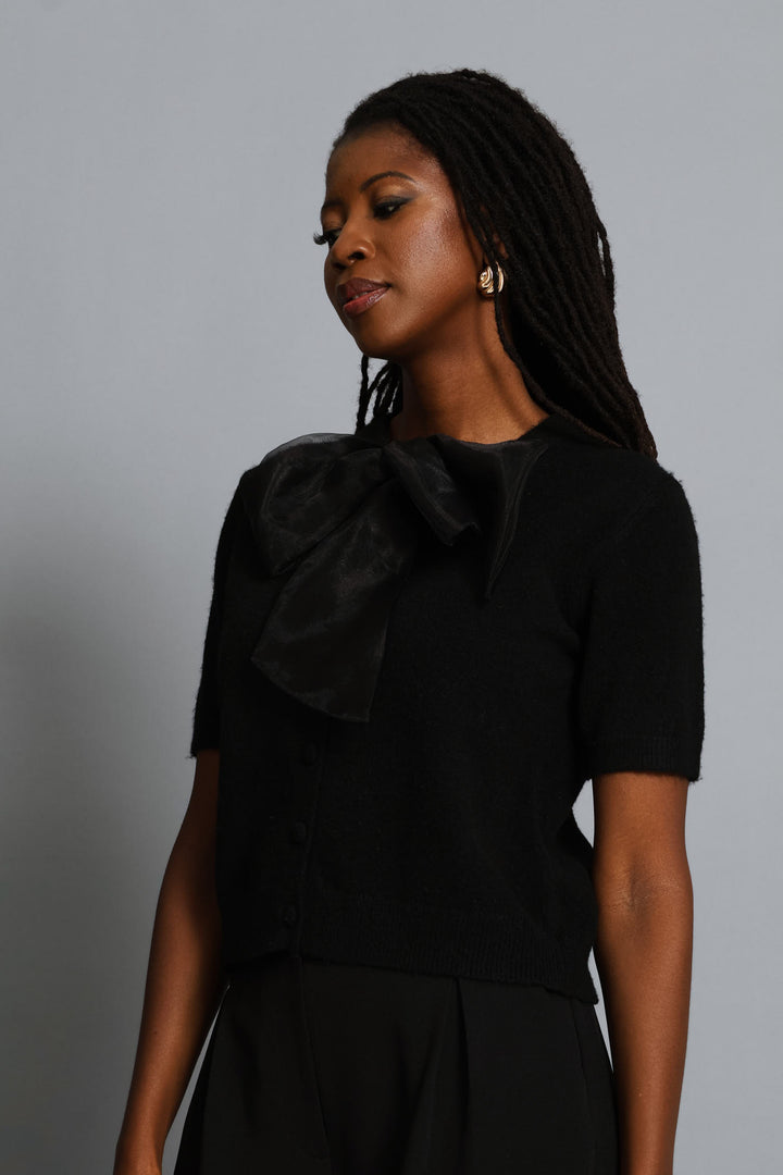 Bow Detail Cardigan - Black