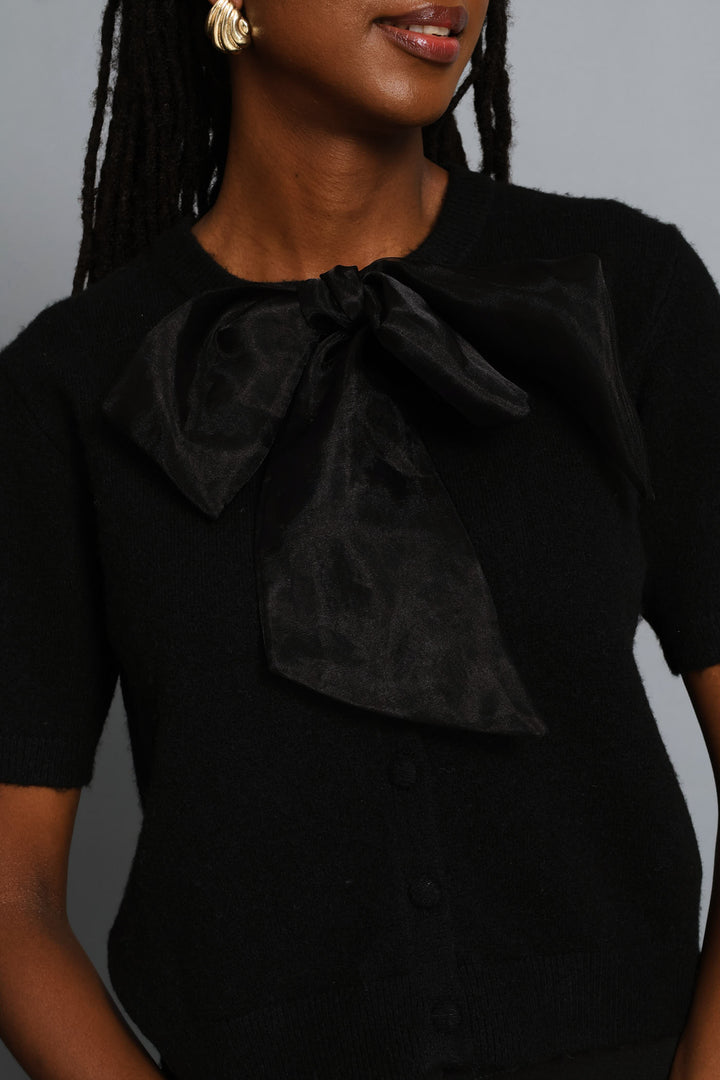 Bow Detail Cardigan - Black