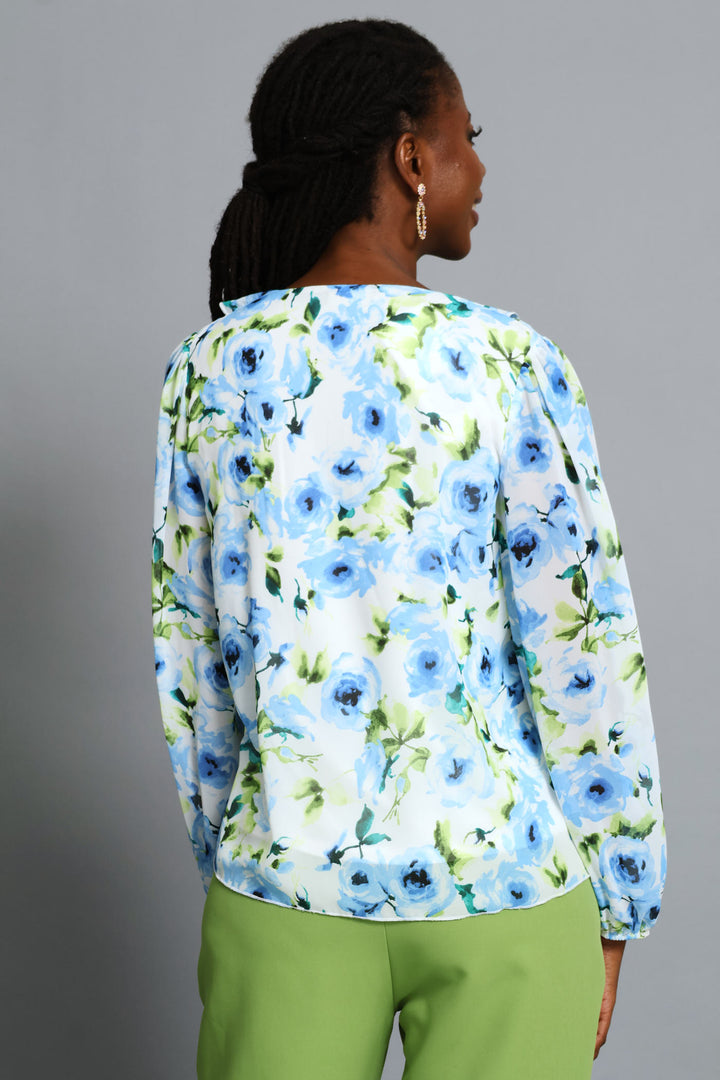Tie Front Ruffle Chiffon Blouse - Multi