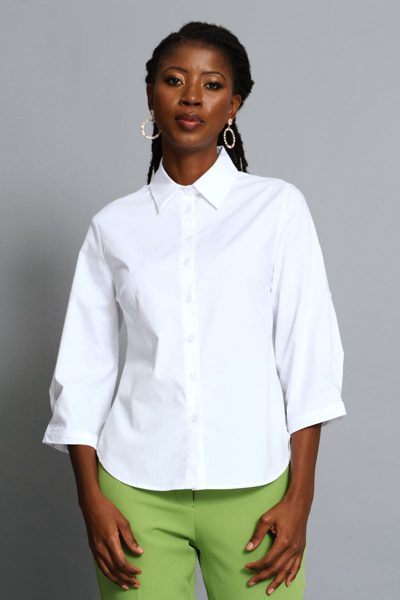 3/4 Sleeve Classic Formal Shirt - White
