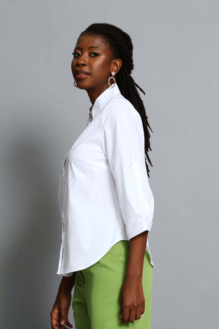 3/4 Sleeve Classic Formal Shirt - White