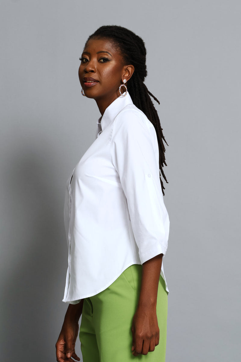 3/4 Sleeve Classic Formal Shirt - White