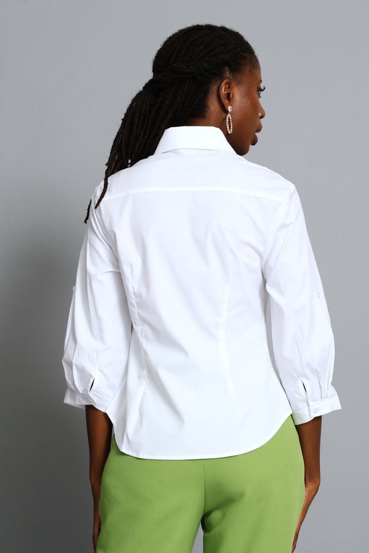 3/4 Sleeve Classic Formal Shirt - White