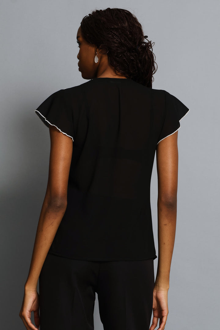 Ruffle Chiffon Blouse - Black/Cream