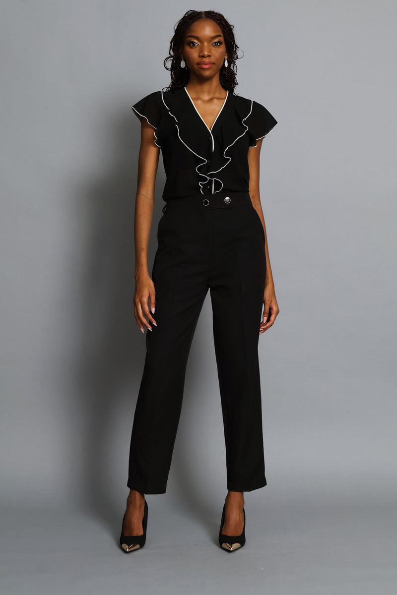 Ruffle Chiffon Blouse - Black/Cream