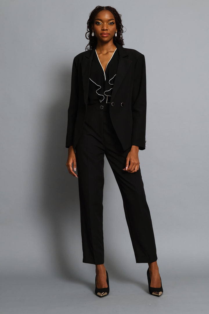 Ruffle Chiffon Blouse - Black/Cream