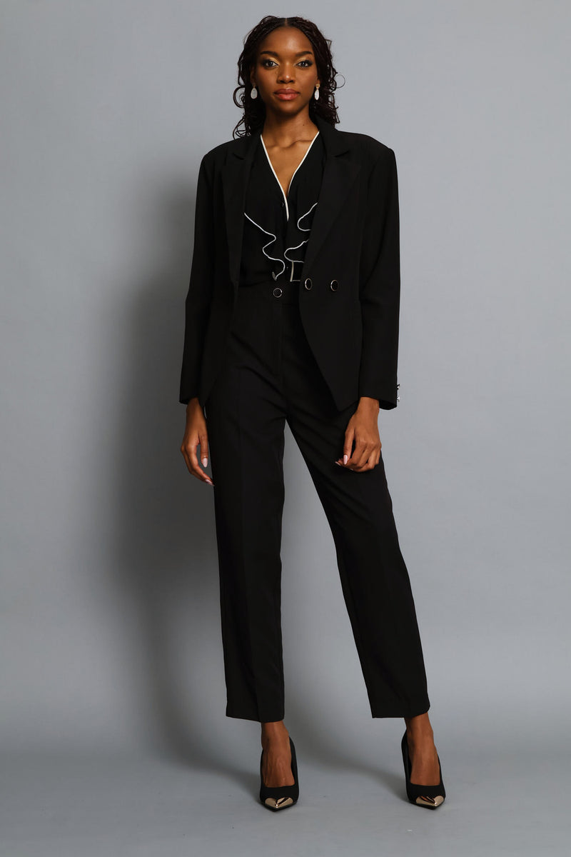 Ruffle Chiffon Blouse - Black/Cream