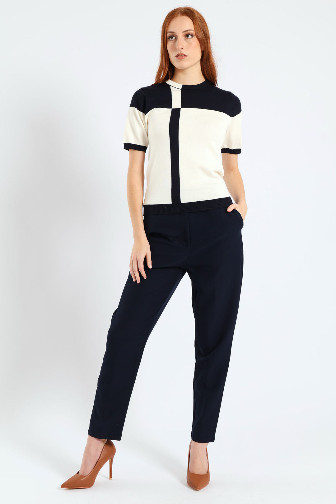 Short Sleeve Monochrome Pullover - Cream