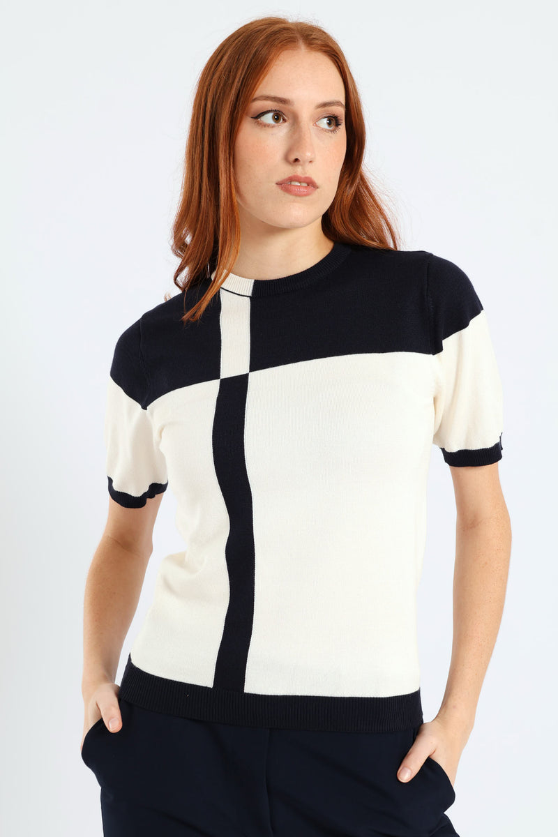Short Sleeve Monochrome Pullover - Cream