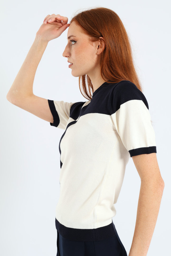 Short Sleeve Monochrome Pullover - Cream