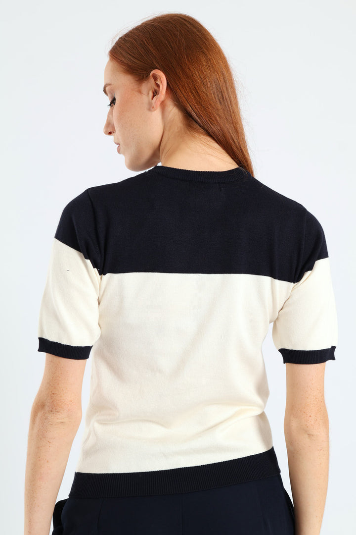 Short Sleeve Monochrome Pullover - Cream