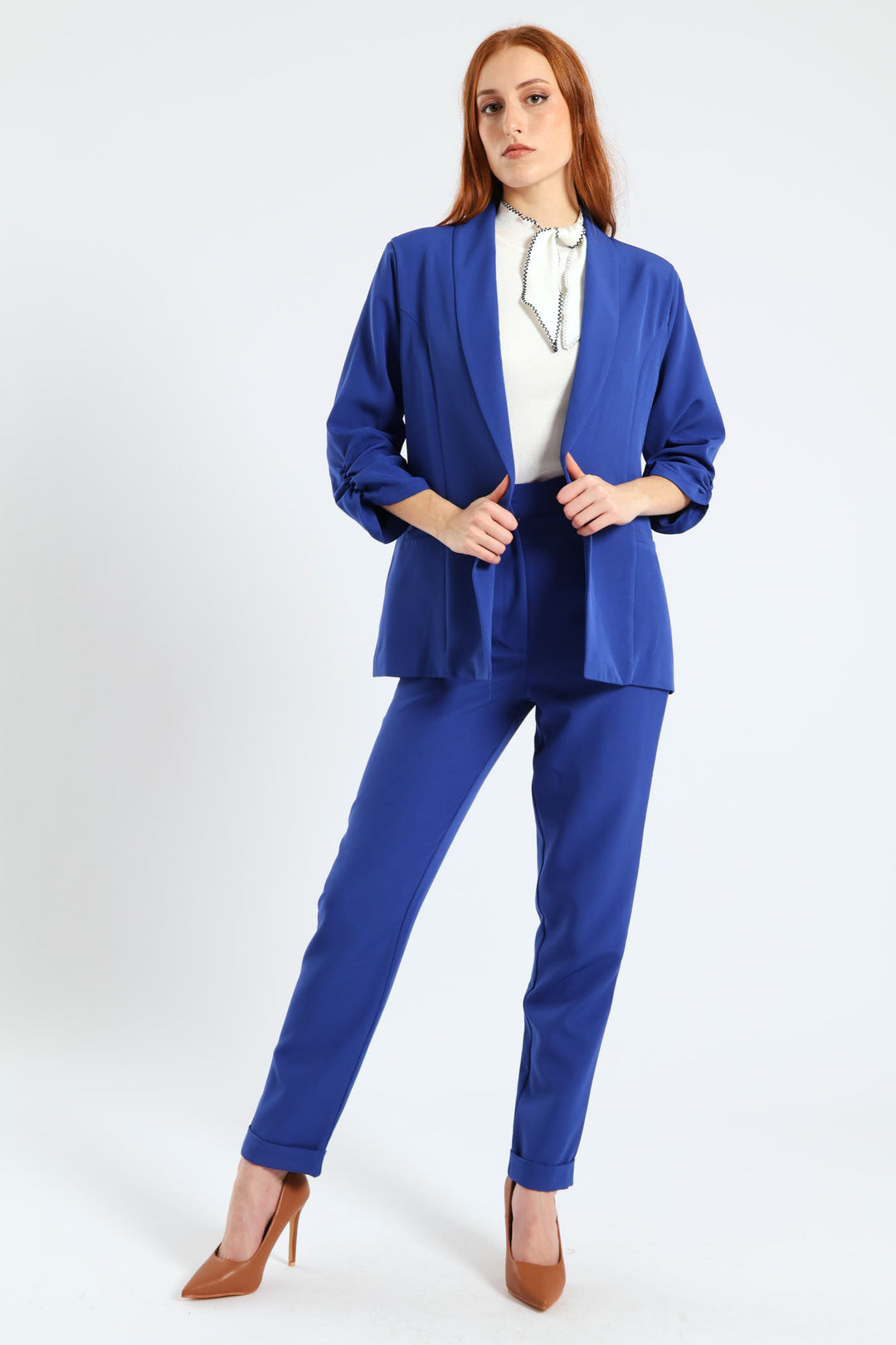 Gauged Sleeve Blazer - Cobalt
