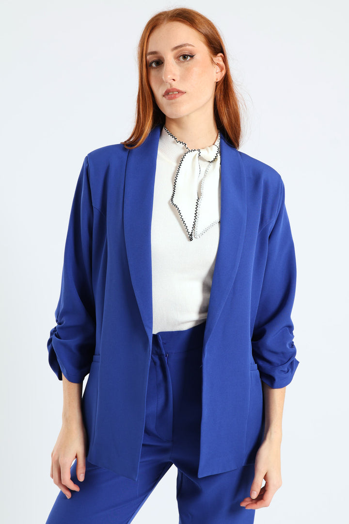 Gauged Sleeve Blazer - Cobalt