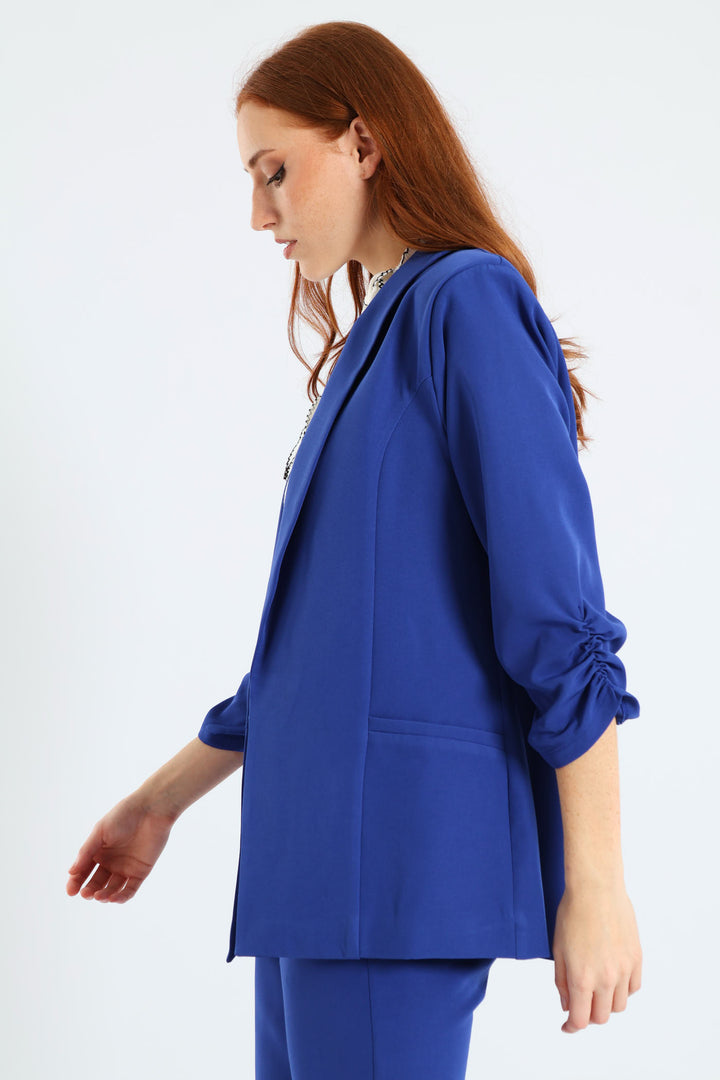 Gauged Sleeve Blazer - Cobalt