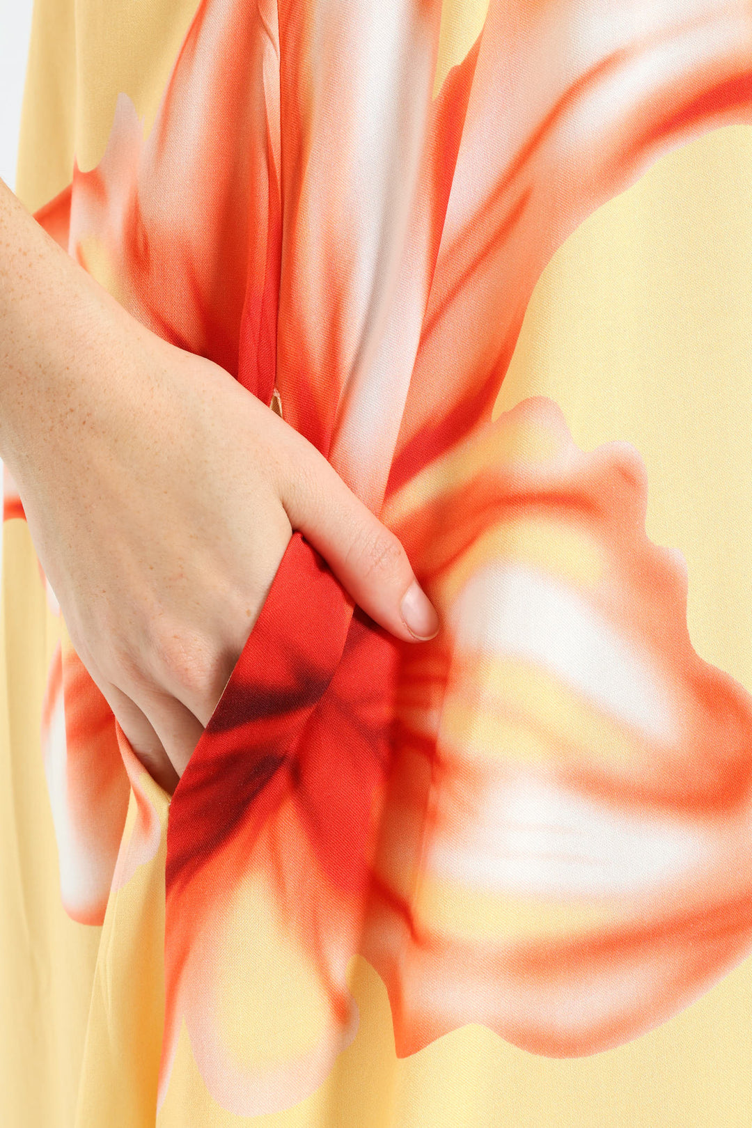 Strappy A-Line Hyper Floral Slip Midi Dress - Light Yellow