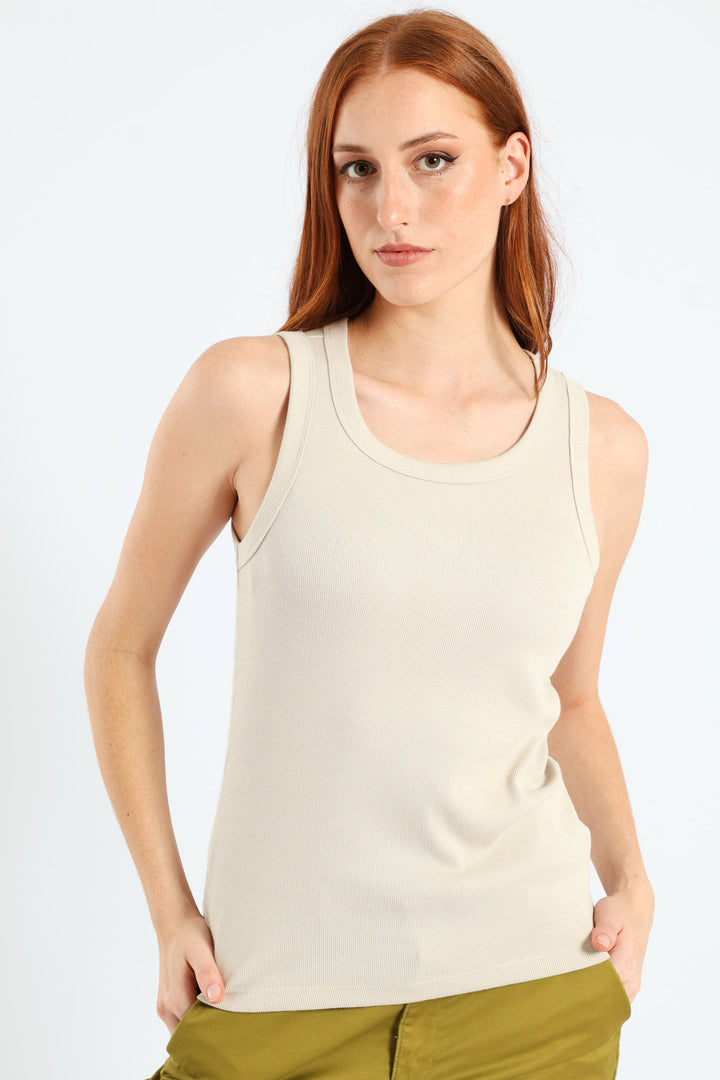 Rib Fitted Tank Top - Beige
