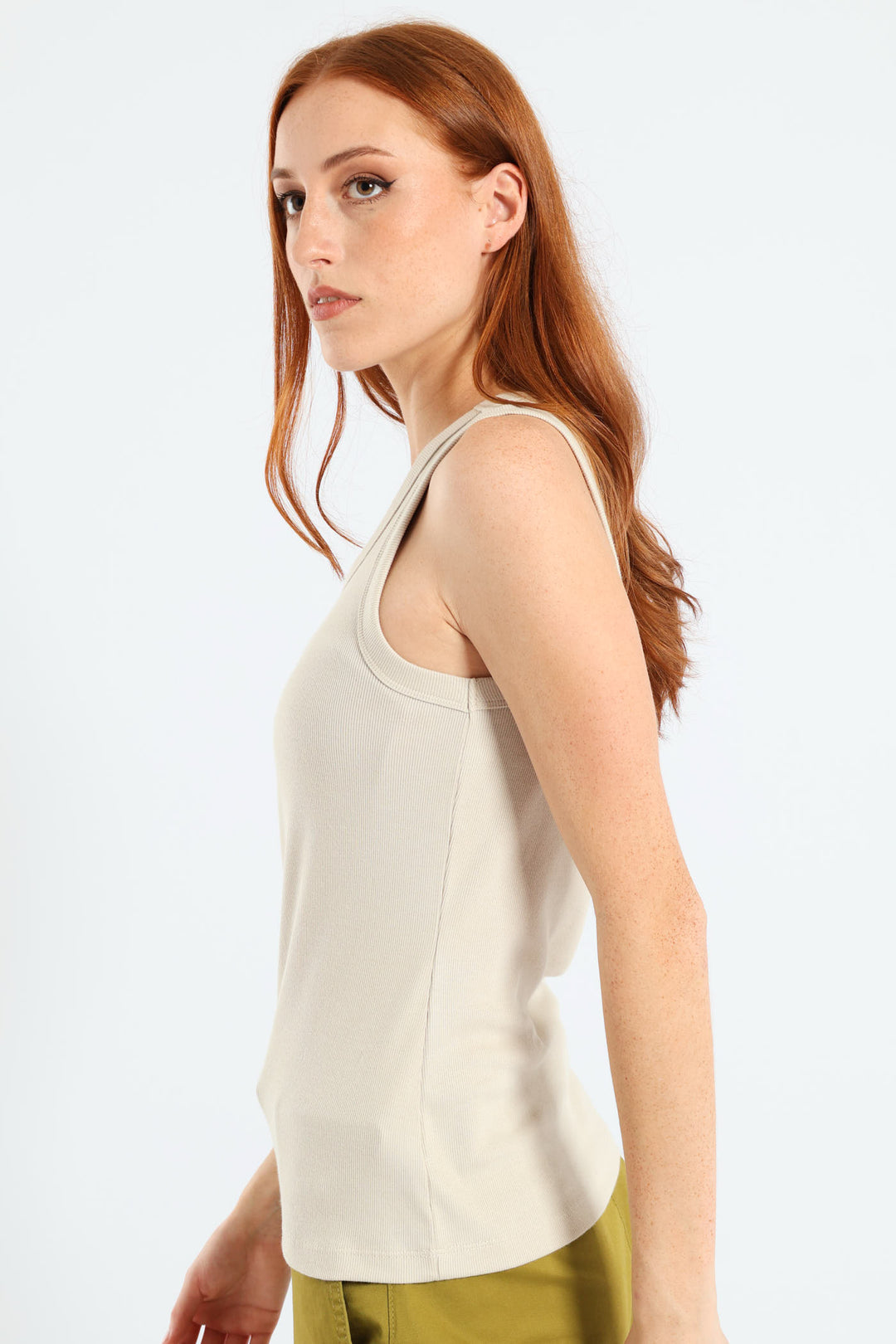 Rib Fitted Tank Top - Beige